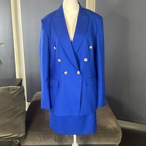 Women’s Blue Double-Breasted Blazer and Skirt Set Size L NEW